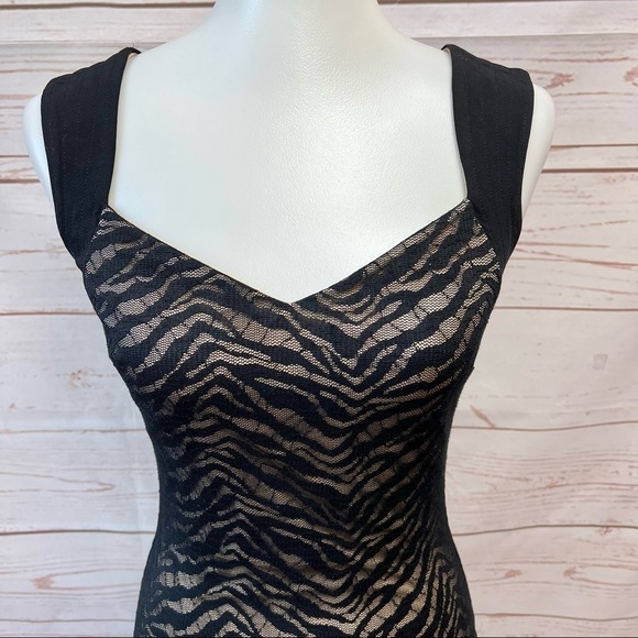Laundry Shelli Segal Tiger Zebra Striped Mesh Little Black Dress LBD - Picture 3 of 11